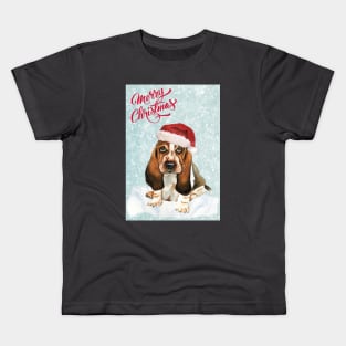 Basset Hound Merry Christmas Santa Dog Kids T-Shirt